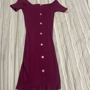 Selling a burgundy off the shoulders button dress
